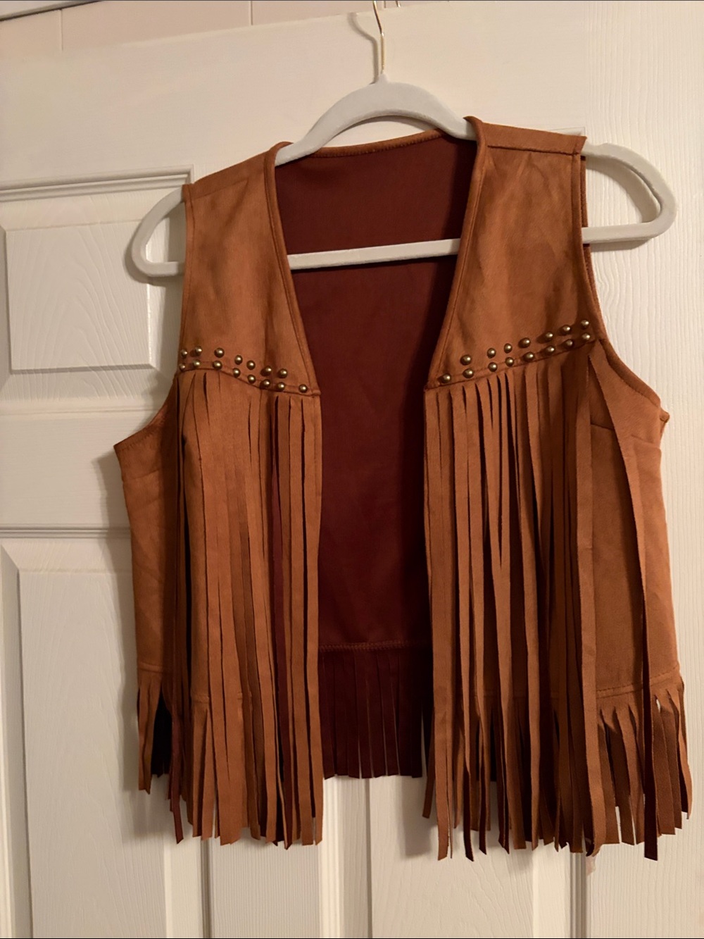Amazon Rust Brown Suede Fringe Vest with Stud Accents